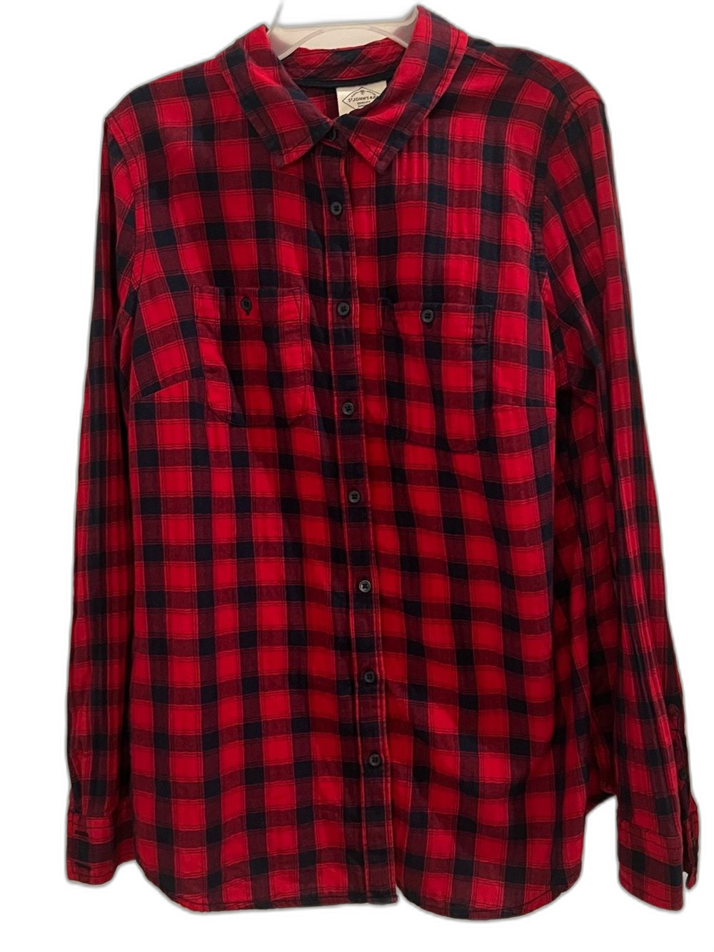 St. John’s Bay Women’s Red & Black Plaid Button-Front Shirt Size S